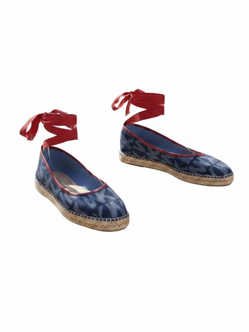 Michael Kors Blue Patterned Espadrilles with Red Ankle Tie